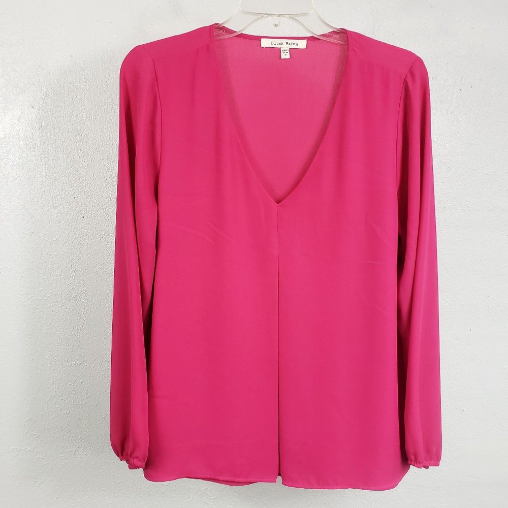 Black Rainn Women's Red Raspberry Long Sleeve Pleated Front Shirt Top Blouse